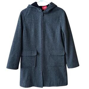 Vintage Y2K Esprit Wool Blend Hooded Trench Coat Zip Front Men’s M